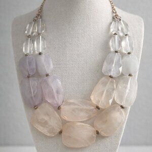 Chunky Pastel Frosted Acrylic Statement Necklace – Multi-Layer Faceted Beads